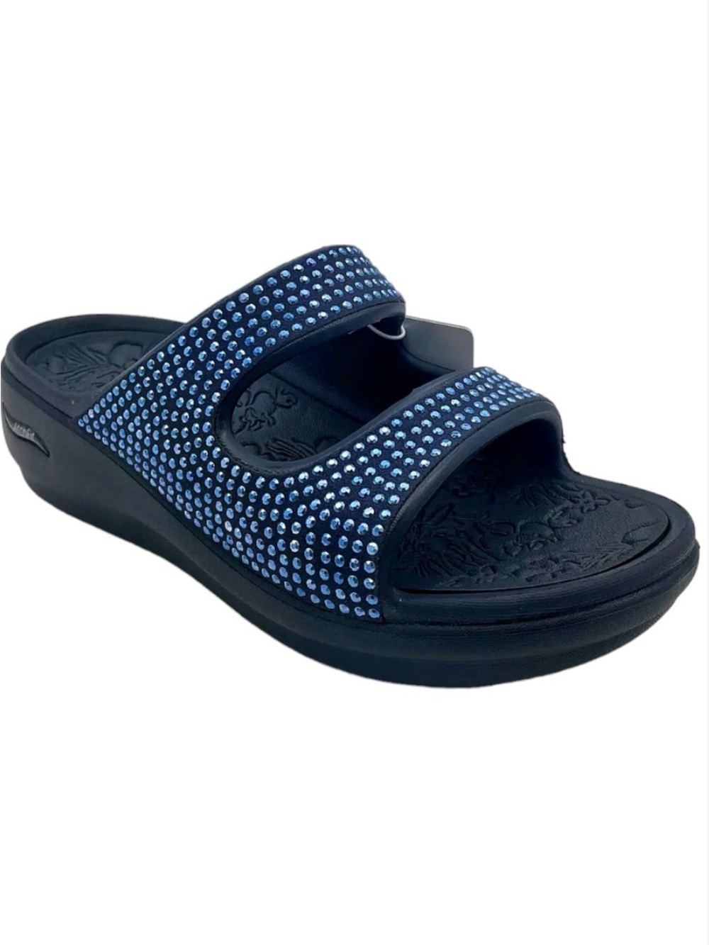 Sketchers Foamies Arch Fit Ascend - Summer Glitz Blue Crystal Sandals Sz 11
